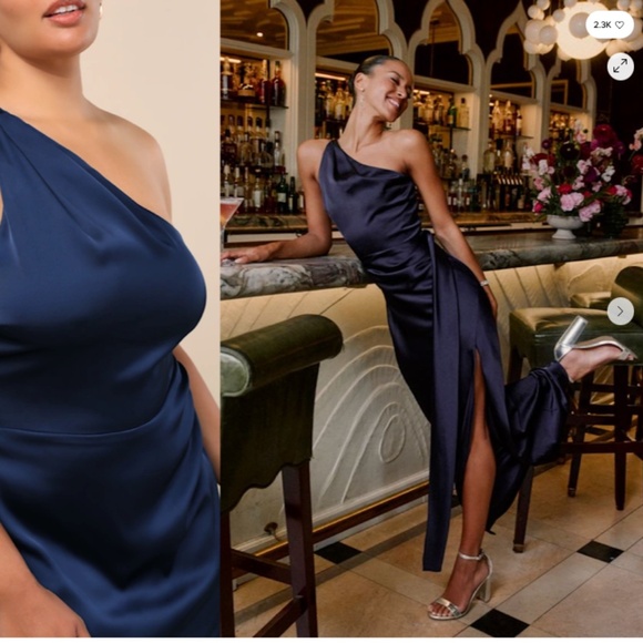 LULU's Sexy Prom Wedding Bridesmaid Chic Flirty Satin One Shoulder Elegant Maxi - Picture 5 of 7